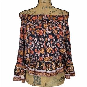 NEW RAGA‎ Top S Boho Peasant Off Shoulder Ruffle